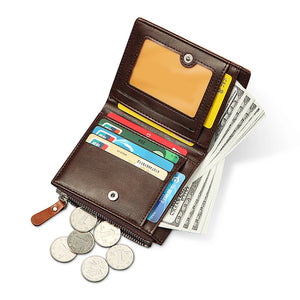 Anti-Theft Leather Wallet for Men Large Capacity Zipper Business Purse