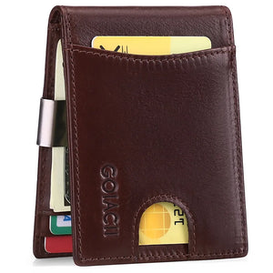 Men's Slim Wallets Cowhide Dollar Clip RFID Blocking Purse Cartera Hombre