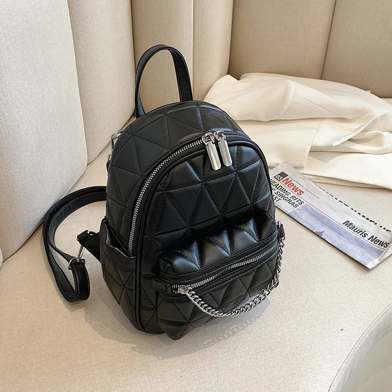 Mini Small Backpack PU Leather Chain Decoration Women