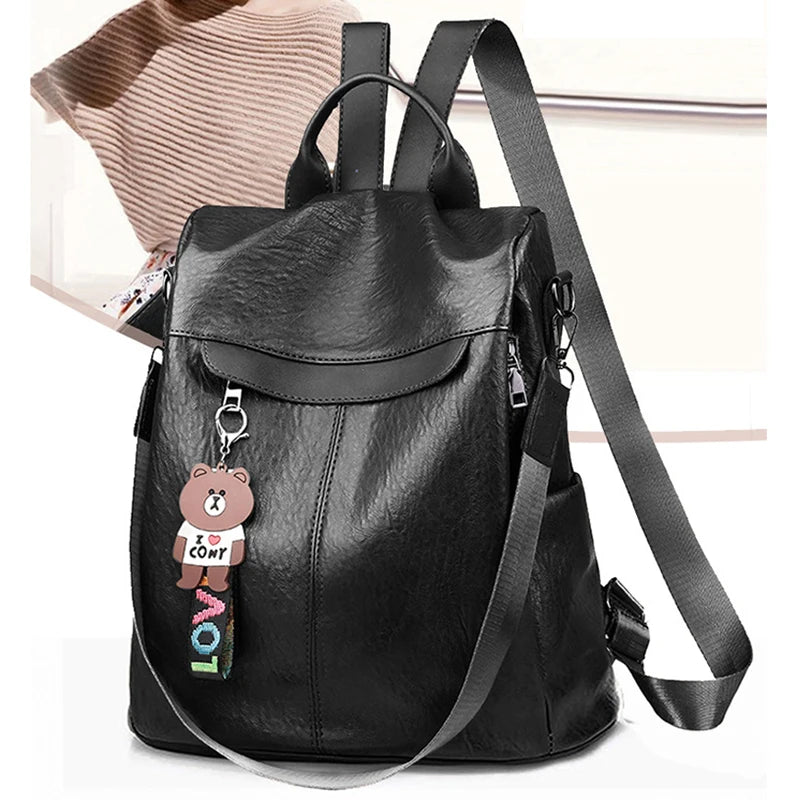 Anti Theft Women Backpack PU Leather School Bag