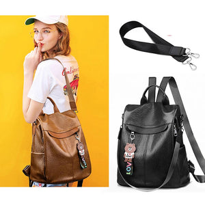 Anti Theft Women Backpack PU Leather School Bag