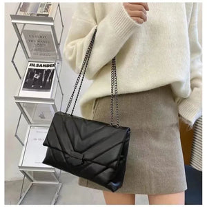 Casual Chain Messenger Bag Ladies Shoulder Bag PU Leather Handbag
