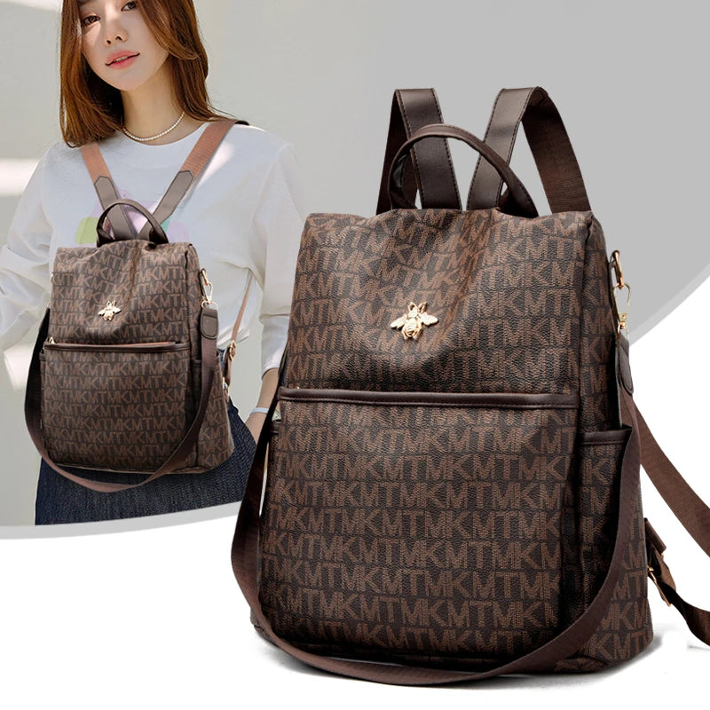 Nordic Style Women's Backpack Large Capacity Leather School Bag