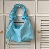Nylon Women's Shoulder Bag with Pleated Drawstring Strap