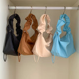 Nylon Women's Shoulder Bag with Pleated Drawstring Strap