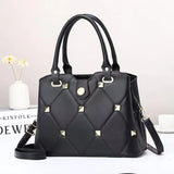 One-shoulder Diagonal Handbag with Rivet Embroidery Thread
