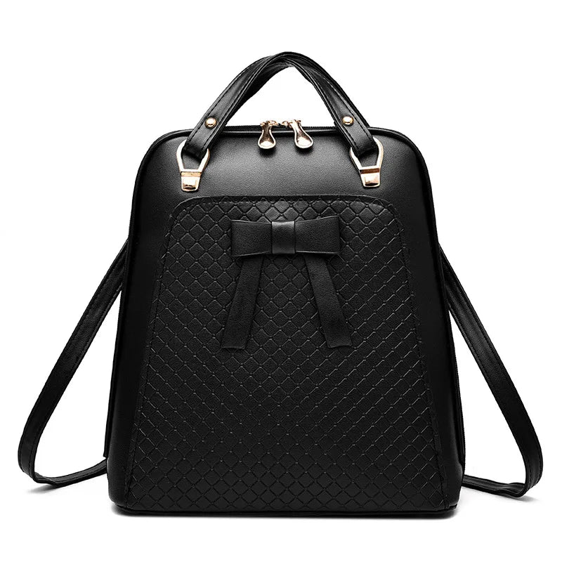 PU Leather Backpack Shoulder Bag Ladies School College Wind Casual Solid Bag