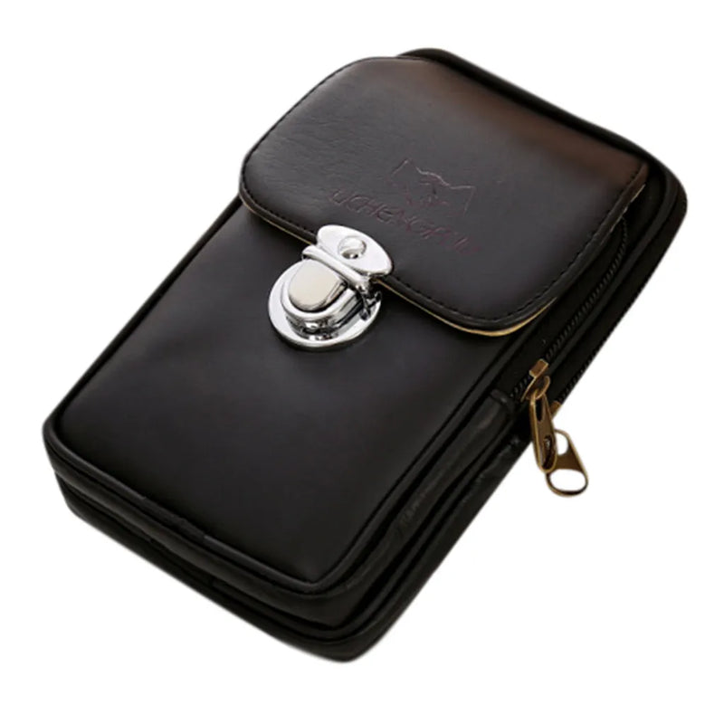 PU Leather Men Waist Packs Casual Style Mobile Phone Bag Belt Waist Pouch