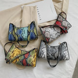 PU Snakeskin Pattern Zipper Handbags for Women