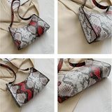 PU Snakeskin Pattern Zipper Handbags for Women
