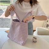 Green Plaid Shoulder Bag Double-sided Large Capacity Handbag