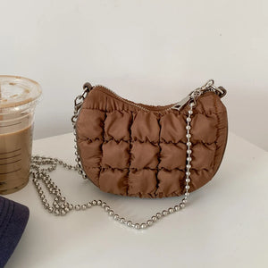 Plicated Zipper Women's Shoulder Bag Nylon Mini Crossbody Phone Bag