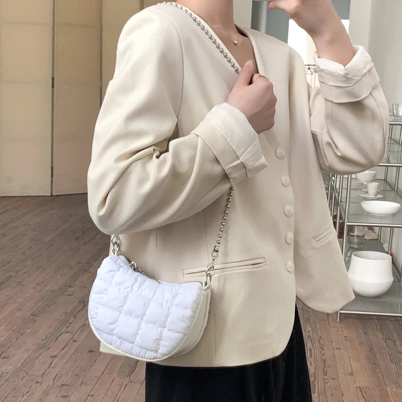 Plicated Zipper Women's Shoulder Bag Nylon Mini Crossbody Phone Bag