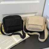 Plush Fabric Women's Shoulder Crossbody Bag Small Lambs Wool Fluffy Fur