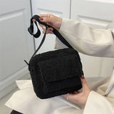 Plush Fabric Women's Shoulder Crossbody Bag Small Lambs Wool Fluffy Fur