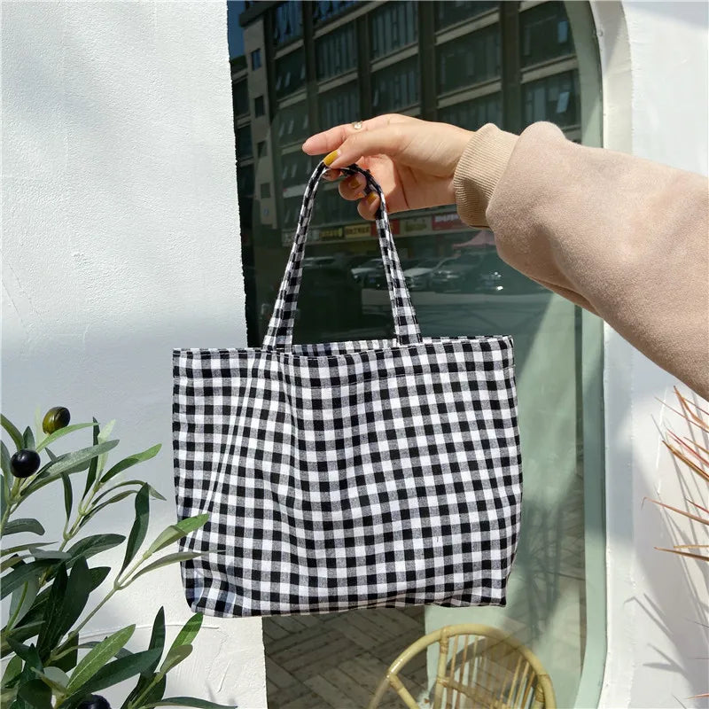 Japanese Plaid Cotton Lunch Bag Small Tote Style Children Kids