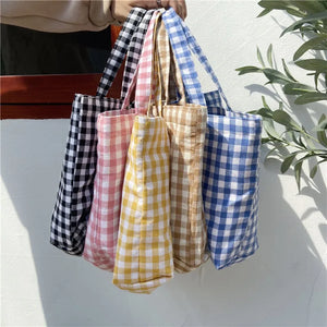 Japanese Plaid Cotton Lunch Bag Small Tote Style Children Kids