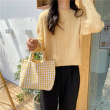 Japanese Plaid Cotton Lunch Bag Small Tote Style Children Kids