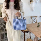 Japanese Plaid Cotton Lunch Bag Small Tote Style Children Kids