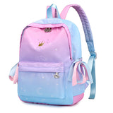 Preppy Style Ribbon Backpack Crown Embroidery Gradient School Backpacks for Teen