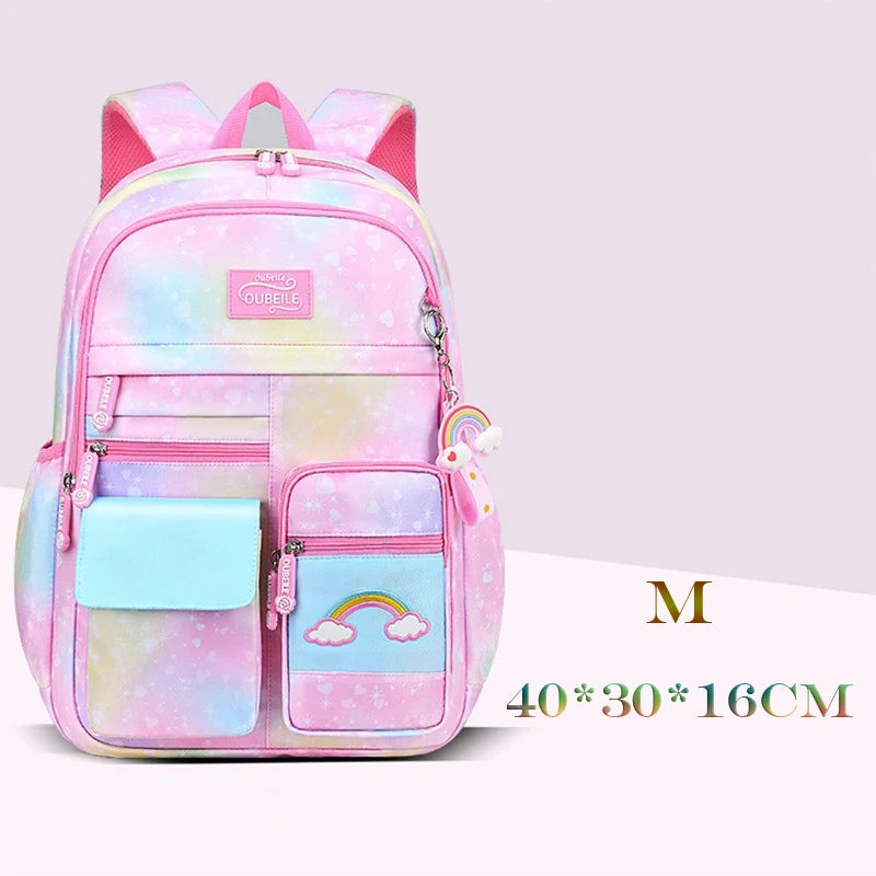 Primary School Backpack Gradient Book Bags Girls Princess School Bags Waterproof