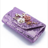 Purple Sequin Evening Clutch Bags Bling Flowers Wedding Clutch Bags