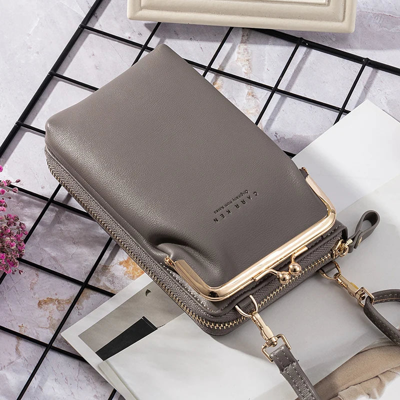 Double-Layer Mobile Phone Purse Clutch Bag Ladies Messenger Shoulder Wallets