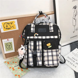 Purple Plaid Cow Pattern Backpack Travel Bag