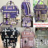 Purple Plaid Cow Pattern Backpack Travel Bag