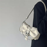 Retro Chain Bow Tie Leather Handbag Harajuku Style Tote Bag
