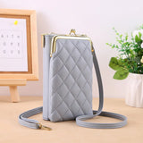 Women's Rhombus Mobile Phone Pocket Leather Messenger Purse