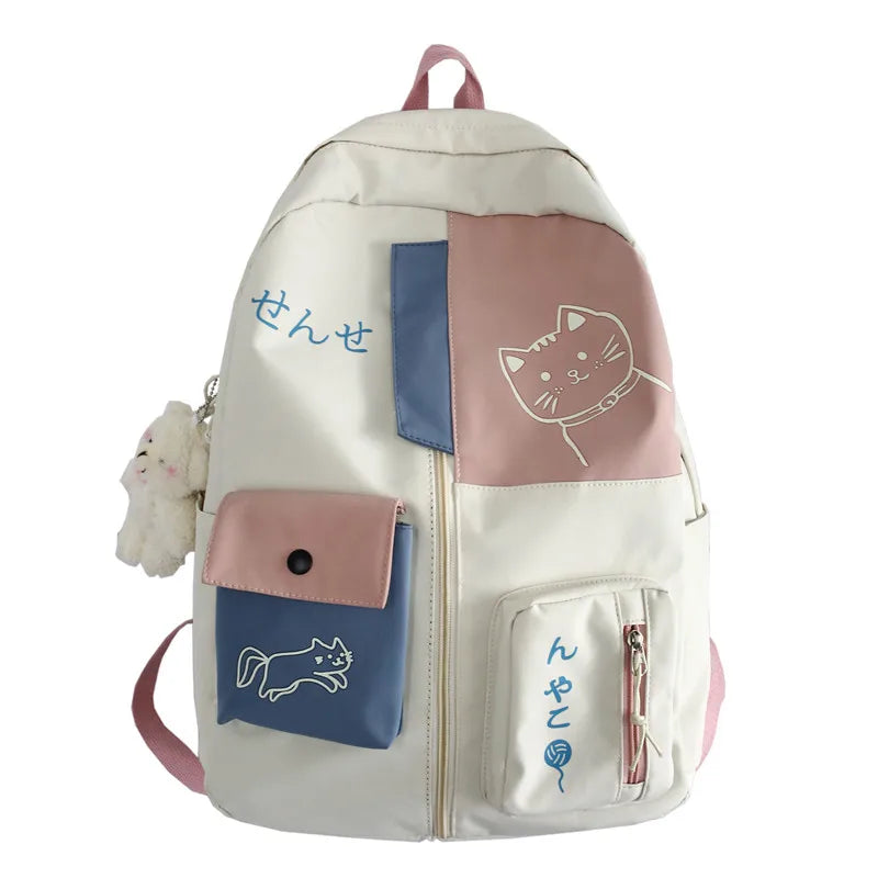 Women Backpack Patchwork Large Capacity Waterproof Nylon School Bag