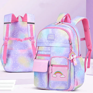 Colorful School Backpack for Girls Waterproof Grade 3 Years