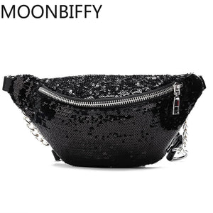 Sequin Fanny Pack Female Waist Bag Chest Pouch Shoulder Wallets Women