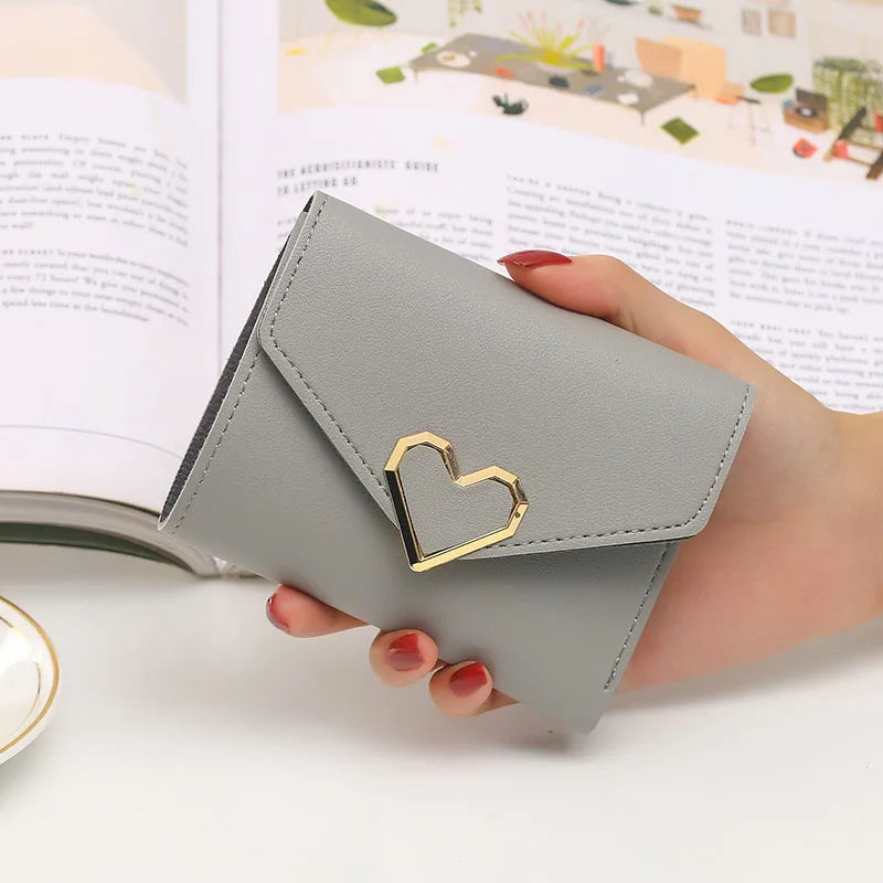Engraved Kpop Heart Women's Wallet PU Leather Slim Female Purse