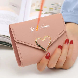 Engraved Kpop Heart Women's Wallet PU Leather Slim Female Purse