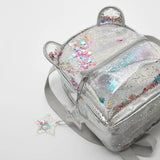 Silver Cat Ear Glitter Mini Backpack Ladies Children Sequin School Bag