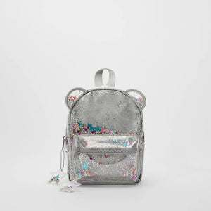 Silver Cat Ear Glitter Mini Backpack Ladies Children School Backpack
