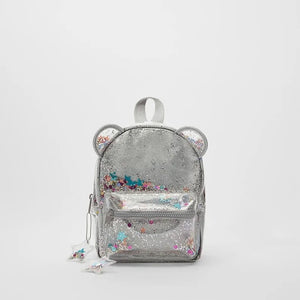 Silver Cat Ear Glitter Mini Backpack Ladies Children Sequin School Bag