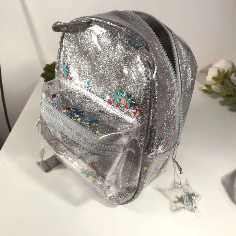 Silver Cat Ear Glitter Mini Backpack Ladies Children Sequin School Bag
