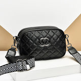 Zipper Leather Ring Buckle Square Diagonal Bag with Wide Shoulder Strap