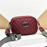 Zipper Leather Ring Buckle Square Diagonal Bag with Wide Shoulder Strap