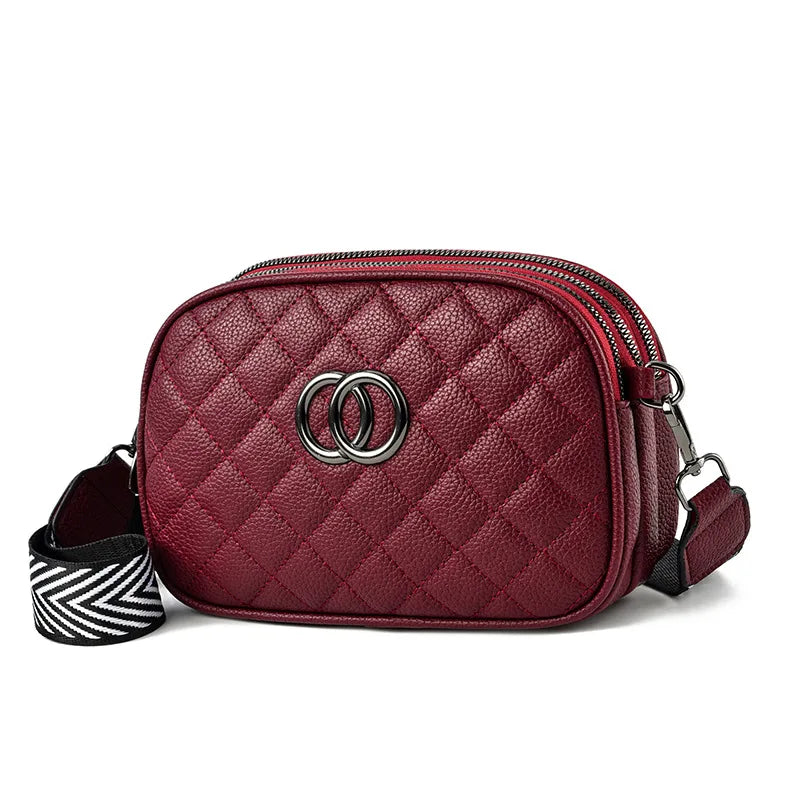 Zipper Leather Ring Buckle Square Diagonal Bag with Wide Shoulder Strap