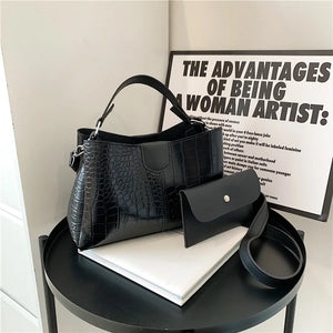 Crocodile Pattern Shoulder Bag Portable Bucket Bag