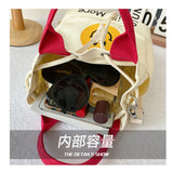 Canvas Messenger Bag Smiley Print Drawstring Handbag