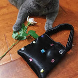 Small Square Bag Hand Sewn Gem Shoulder Bag Satin Diamond Inlaid