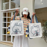 Spring Autumn Bear Canvas Shoulder Bag Women Tote Handbag