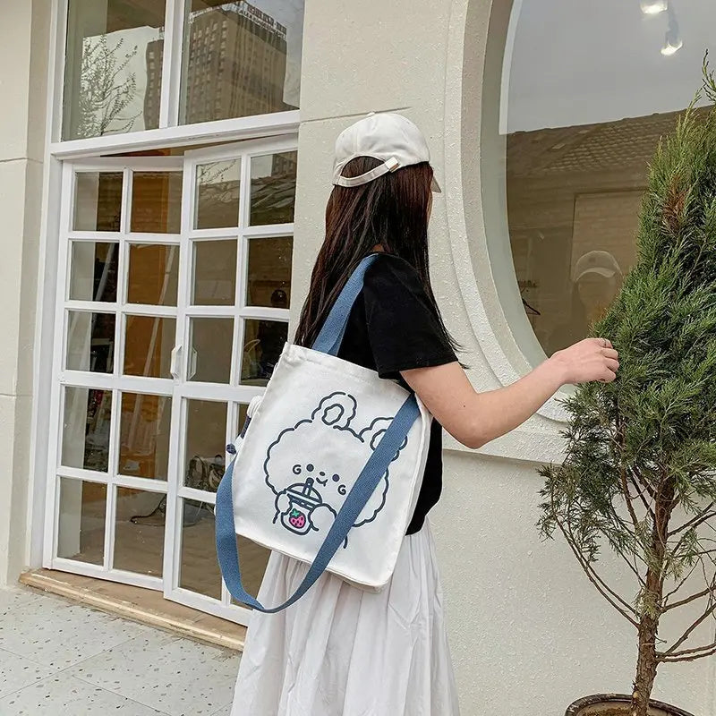 Spring Autumn Bear Canvas Shoulder Bag Women Tote Handbag