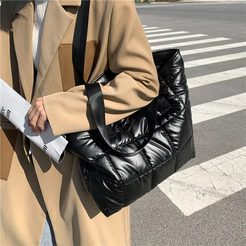 Spring Autum Women Winter Bag Padded Leather Handbags Vintage Handle C