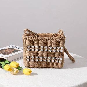 Square Straw Woven Bag Female Mori Straw Woven Bag Seaside Holiday Rattan Bag